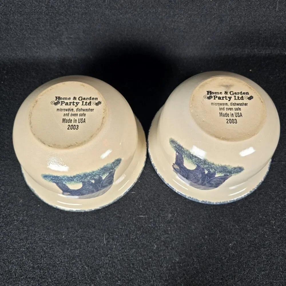 Home & Garden Party Ltd Stoneware Bowls Black Bear 2004 Made In USA Set of 2